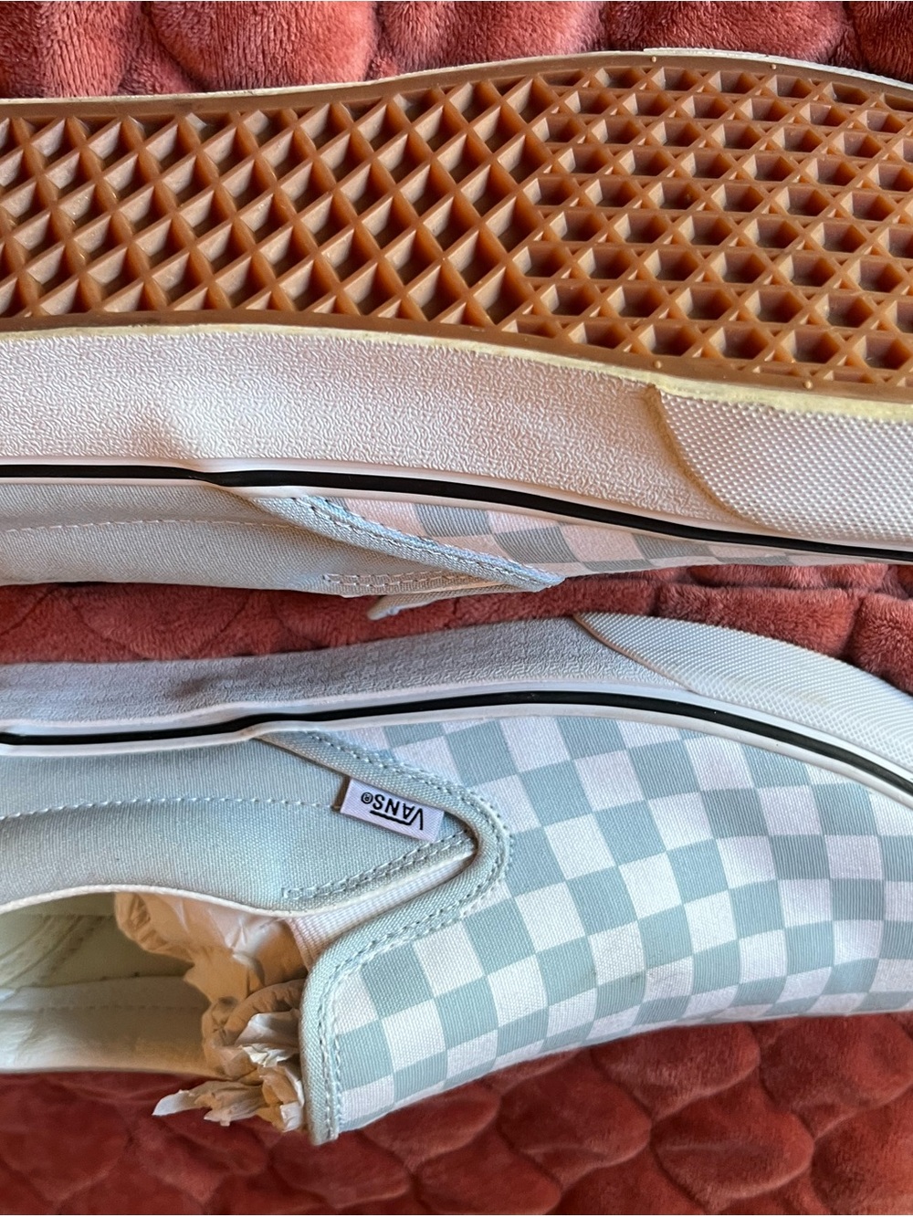 Vans Slip-On Checkerboard Sneakers - Light Blue & White. - Picture 2 of 5